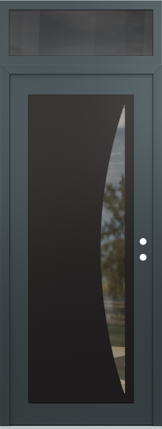 Modern Steel Front Door DIAMOND C13 36" X 96" ANTHRACITE/ANTHRACITE CLEAR GLASS PANEL BLACK LHI WITH TRANSOM MIRRORED GLASS