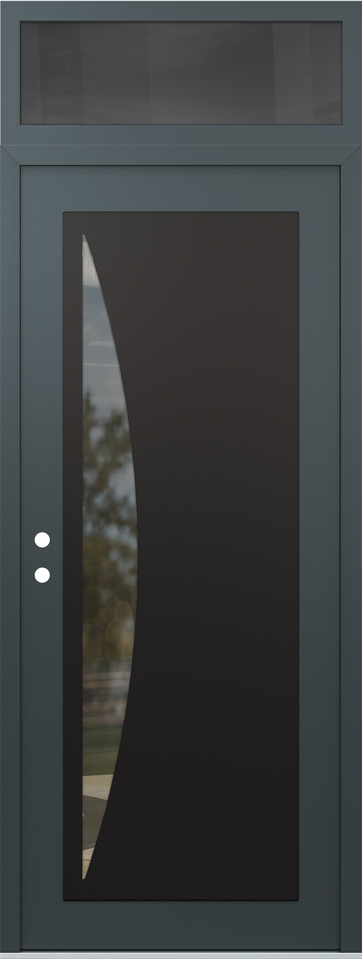 Modern Steel Front Door DIAMOND C13 36" X 96" ANTHRACITE/ANTHRACITE CLEAR GLASS PANEL BLACK RHI WITH TRANSOM MIRRORED GLASS