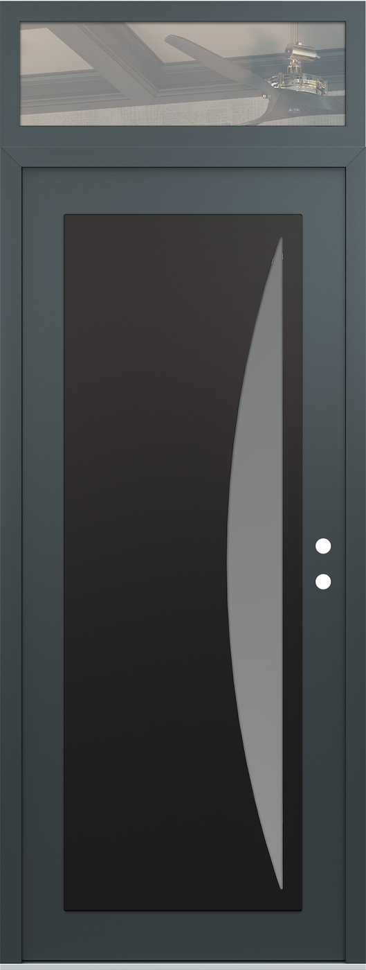 Modern Steel Front Door DIAMOND C13 36" X 96" ANTHRACITE/ANTHRACITE FROSTED GLASS PANEL BLACK LHI WITH TRANSOM CLEAR GLASS