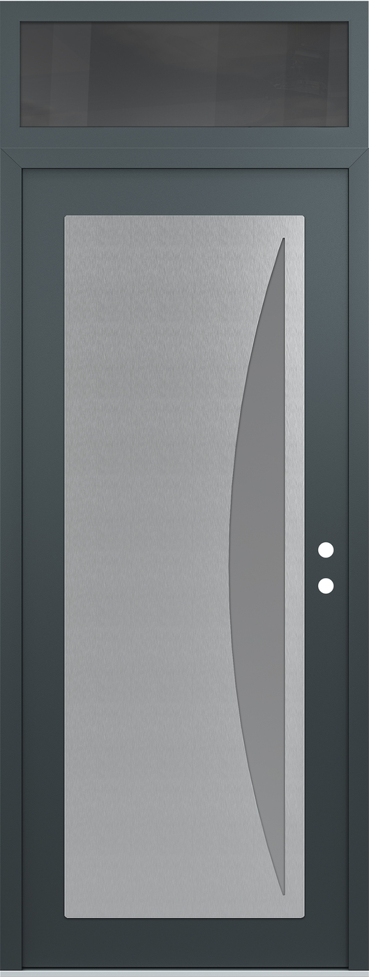 Modern Steel Front Door DIAMOND C13 36" X 96" ANTHRACITE/ANTHRACITE FROSTED GLASS PANEL STAINLESS STEEL LHI WITH TRANSOM MIRRORED GLASS