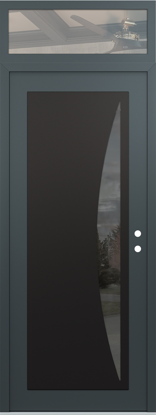Modern Steel Front Door DIAMOND C13 36" X 96" ANTHRACITE/ANTHRACITE MIRRORED GLASS PANEL BLACK LHI WITH TRANSOM CLEAR GLASS