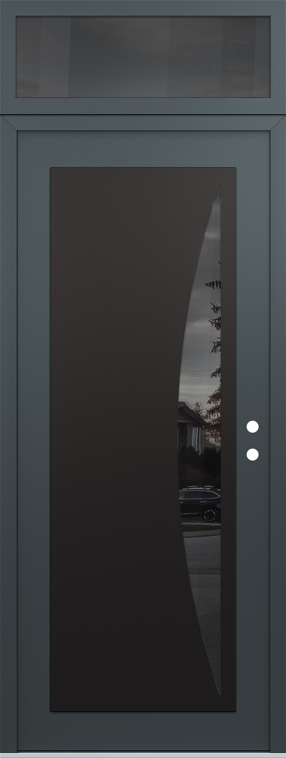 Modern Steel Front Door DIAMOND C13 36" X 96" ANTHRACITE/ANTHRACITE MIRRORED GLASS PANEL BLACK LHI WITH TRANSOM MIRRORED GLASS