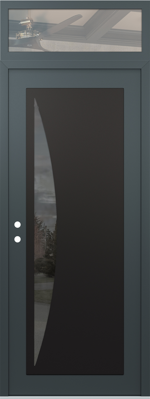 Modern Steel Front Door DIAMOND C13 36" X 96" ANTHRACITE/ANTHRACITE MIRRORED GLASS PANEL BLACK RHI WITH TRANSOM CLEAR GLASS