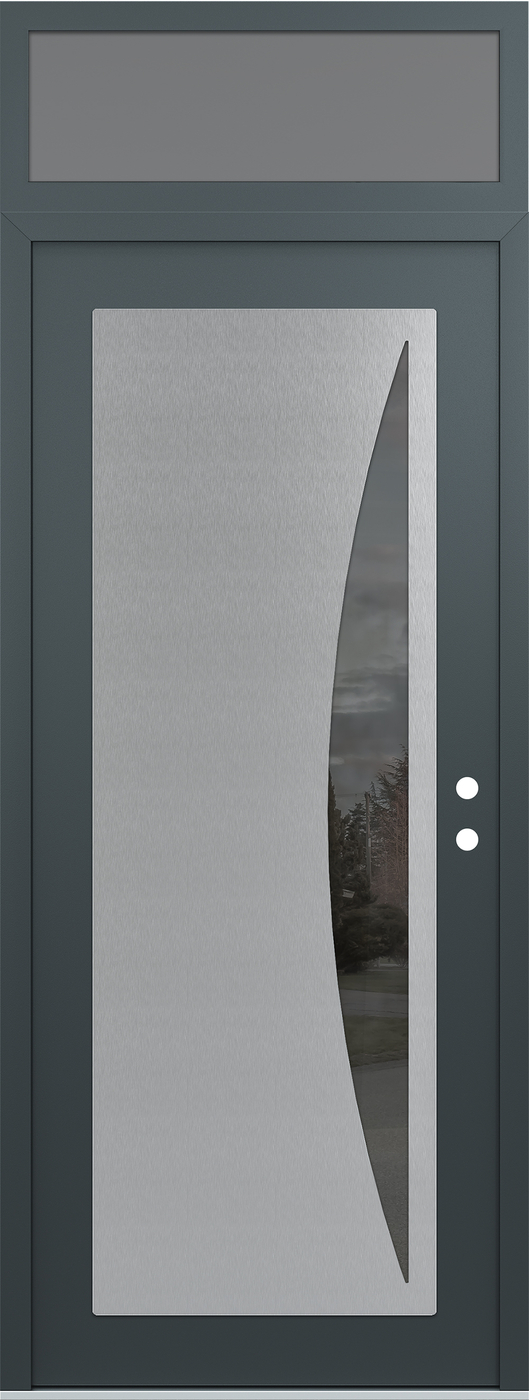 Modern Steel Front Door DIAMOND C13 36" X 96" ANTHRACITE/ANTHRACITE MIRRORED GLASS PANEL STAINLESS STEEL LHI WITH TRANSOM FROSTED GLASS