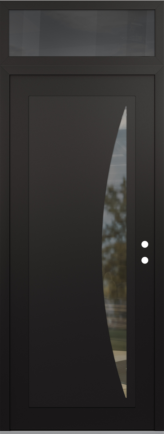 Modern Steel Front Door DIAMOND C13 36" X 96" BLACK/BLACK CLEAR GLASS PANEL BLACK LHI WITH TRANSOM MIRRORED GLASS