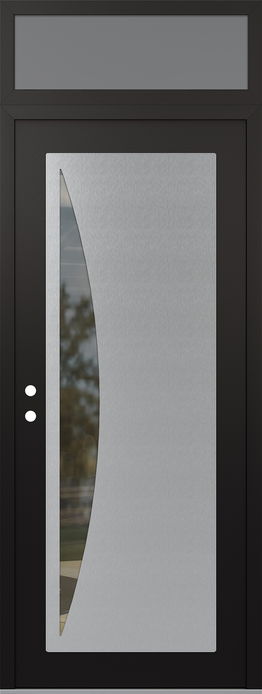 Modern Steel Front Door DIAMOND C13 36" X 96" BLACK/BLACK CLEAR GLASS PANEL STAINLESS STEEL RHI WITH TRANSOM FROSTED GLASS