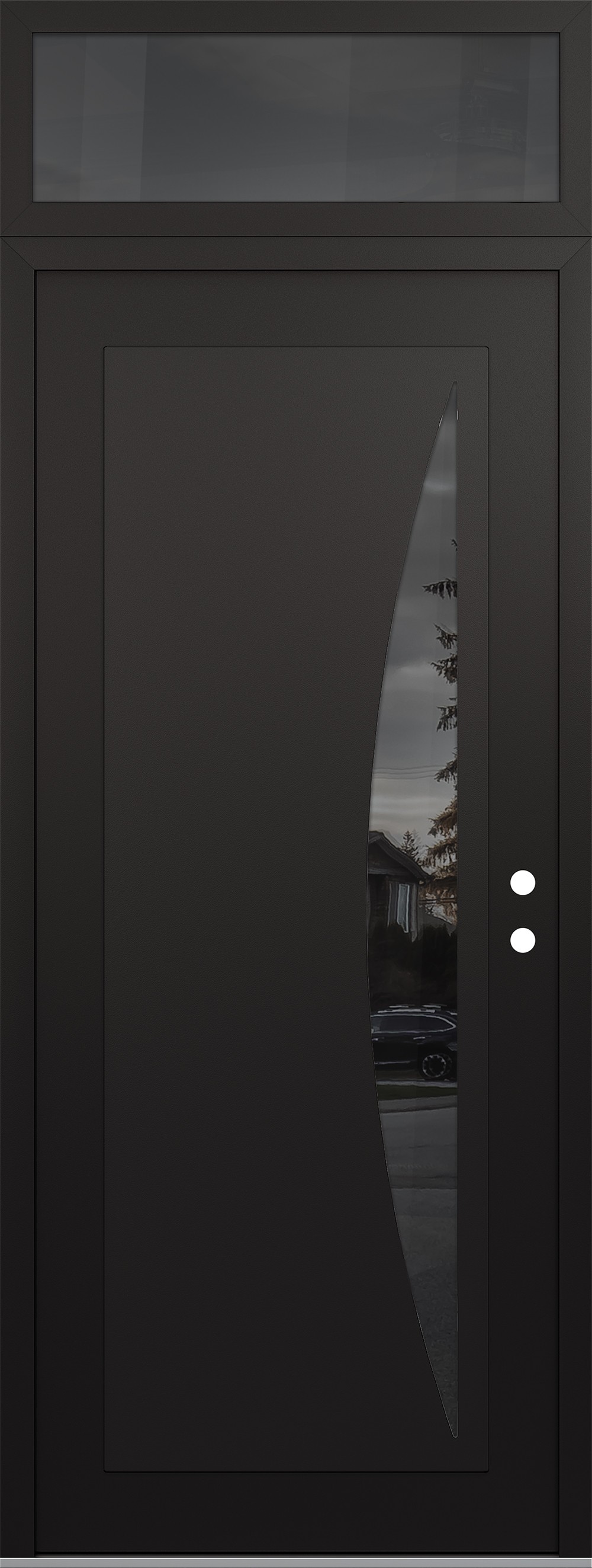 Modern Steel Front Door DIAMOND C13 36" X 96" BLACK/BLACK MIRRORED GLASS PANEL BLACK LHI WITH TRANSOM MIRRORED GLASS