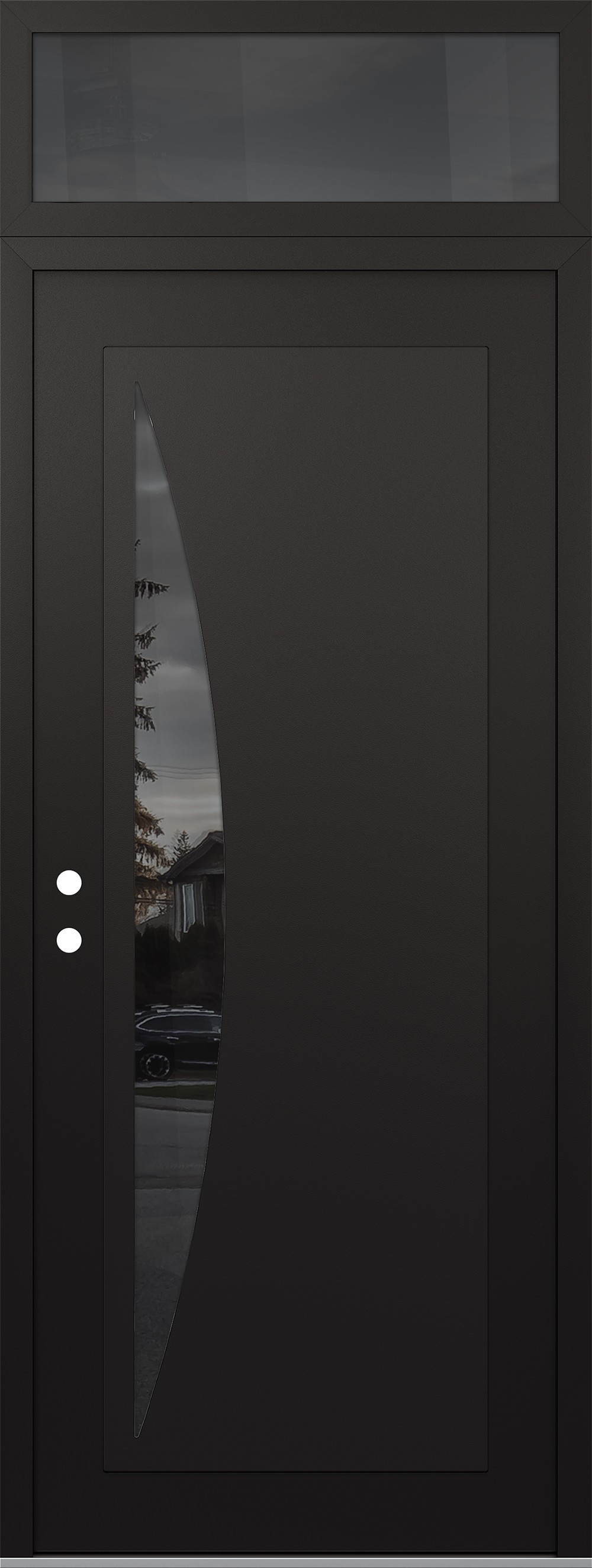 Modern Steel Front Door DIAMOND C13 36" X 96" BLACK/BLACK MIRRORED GLASS PANEL BLACK RHI WITH TRANSOM MIRRORED GLASS