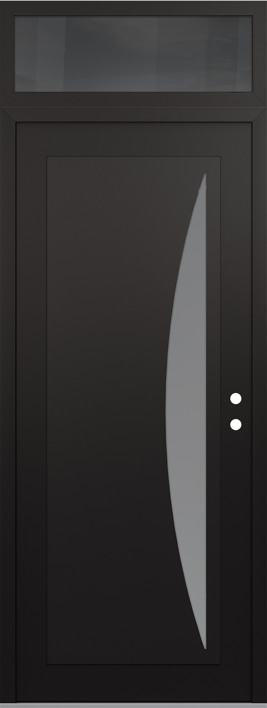 Modern Steel Front Door DIAMOND C13 36" X 96" BLACK/WHITE FROSTED GLASS PANEL BLACK LHI WITH TRANSOM MIRRORED GLASS