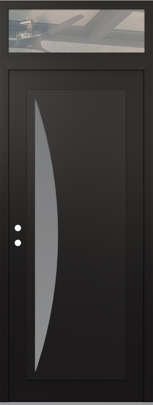 Modern Steel Front Door DIAMOND C13 36" X 96" BLACK/WHITE FROSTED GLASS PANEL BLACK RHI WITH TRANSOM CLEAR GLASS