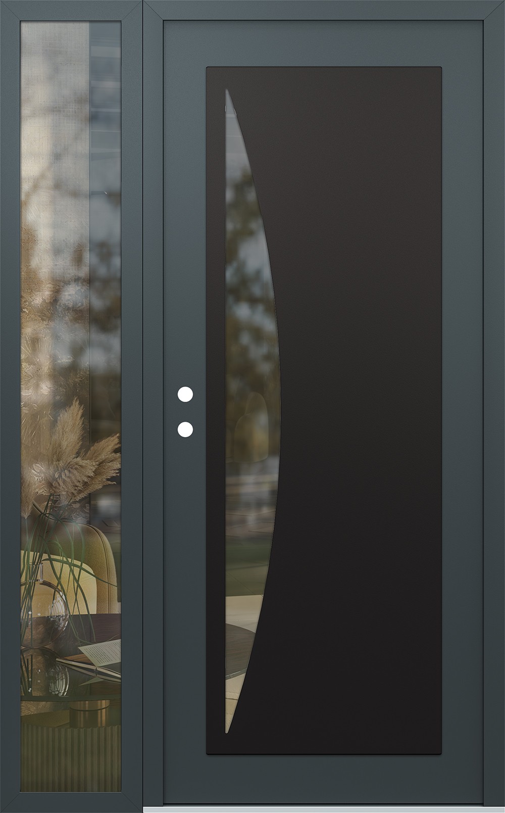 Modern Steel Front Door Diamond C13 48" x 80" anthracite/anthracite clear Glass Panel black RHI with Sidelite clear Glass