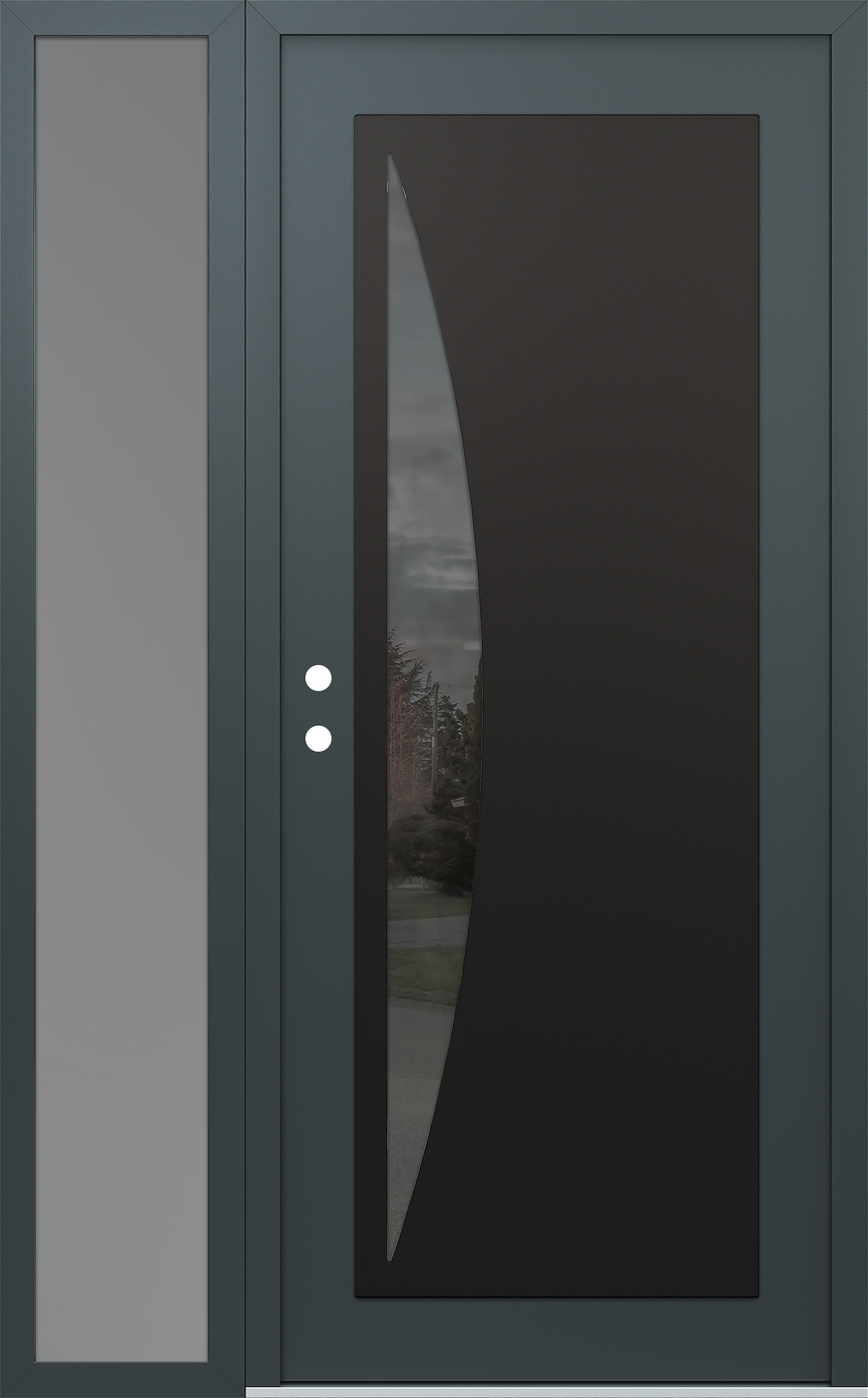 Modern Steel Front Door Diamond C13 48" x 80" anthracite/anthracite mirrored Glass Panel black RHI with Sidelite frosted Glass