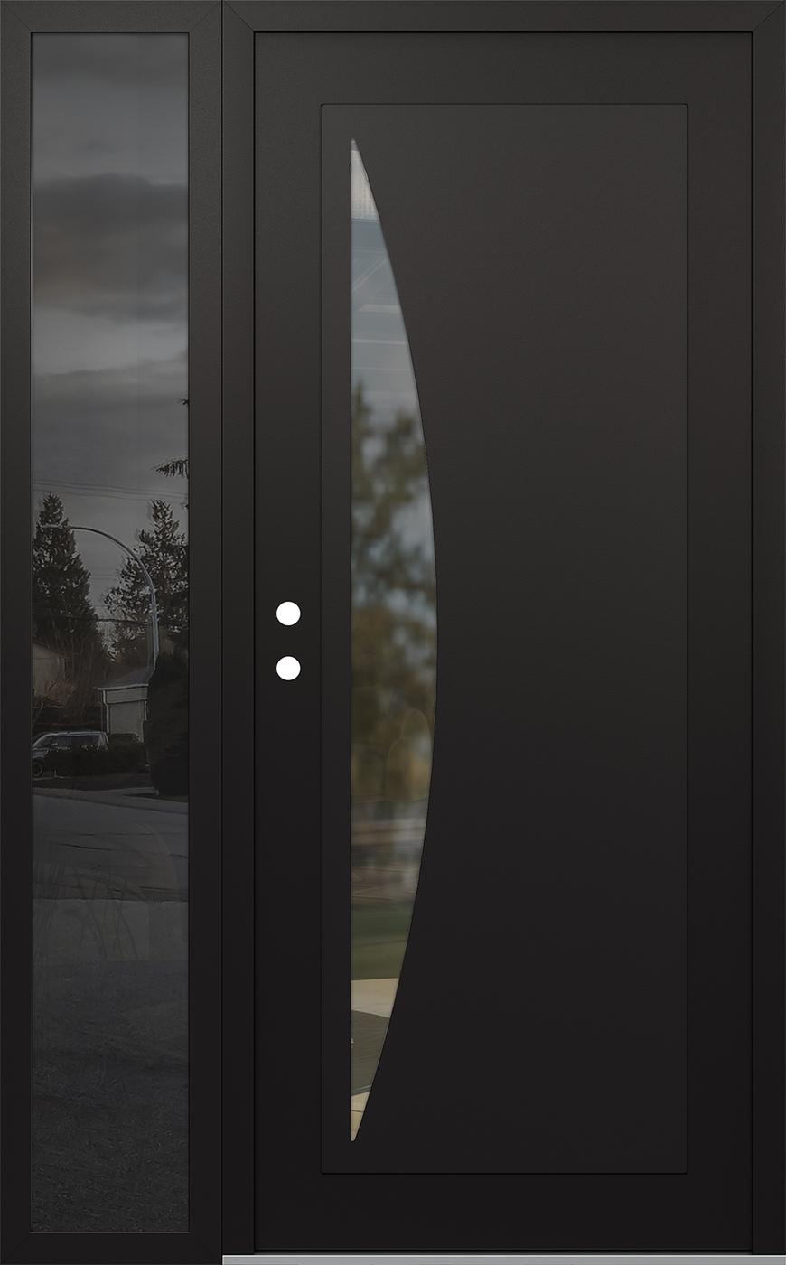 Modern Steel Front Door Diamond C13 48" x 80" black/black clear Glass Panel black RHI with Sidelite mirrored Glass