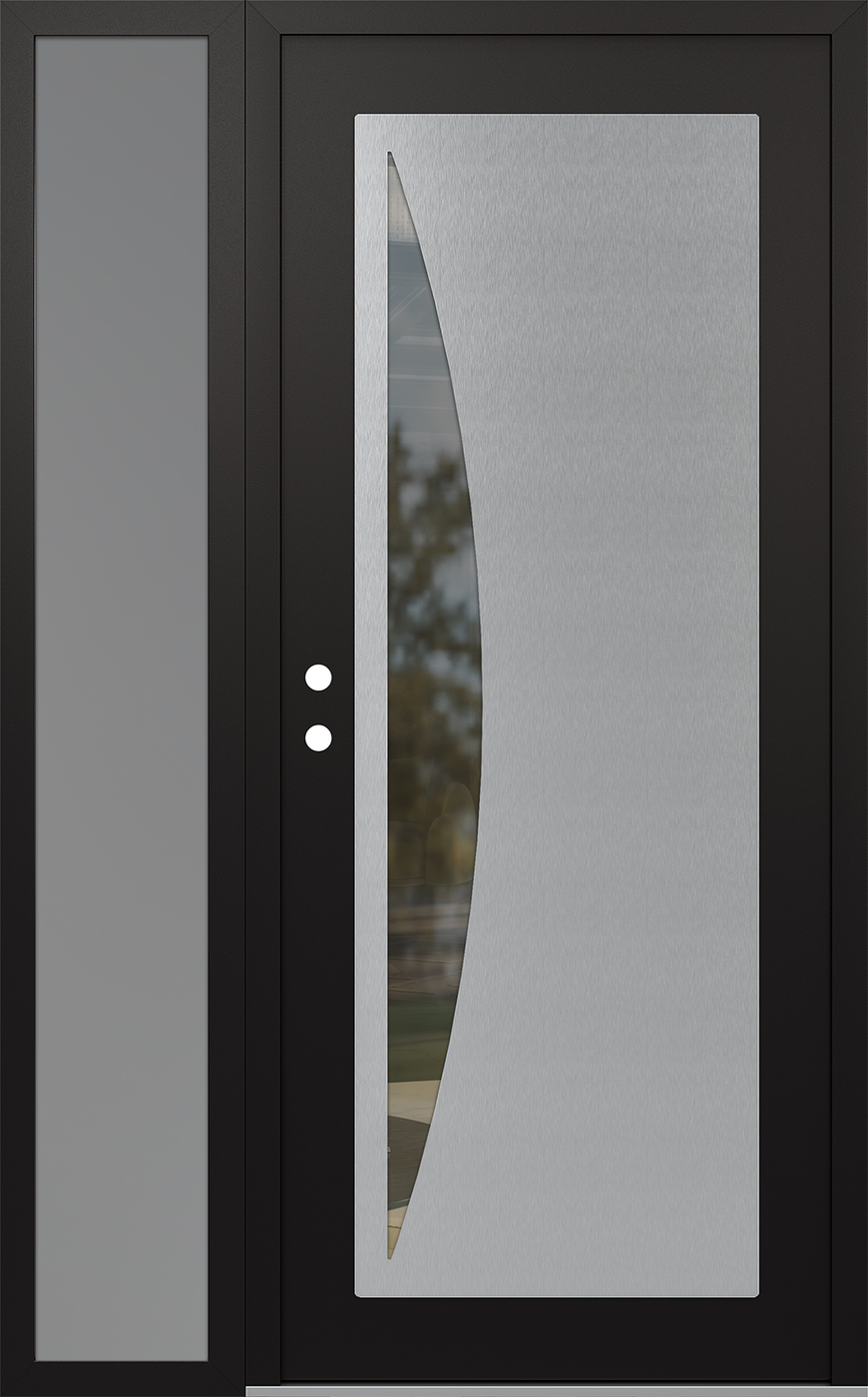 Modern Steel Front Door Diamond C13 48" x 80" black/black clear Glass Panel stainless steel RHI with Sidelite frosted Glass