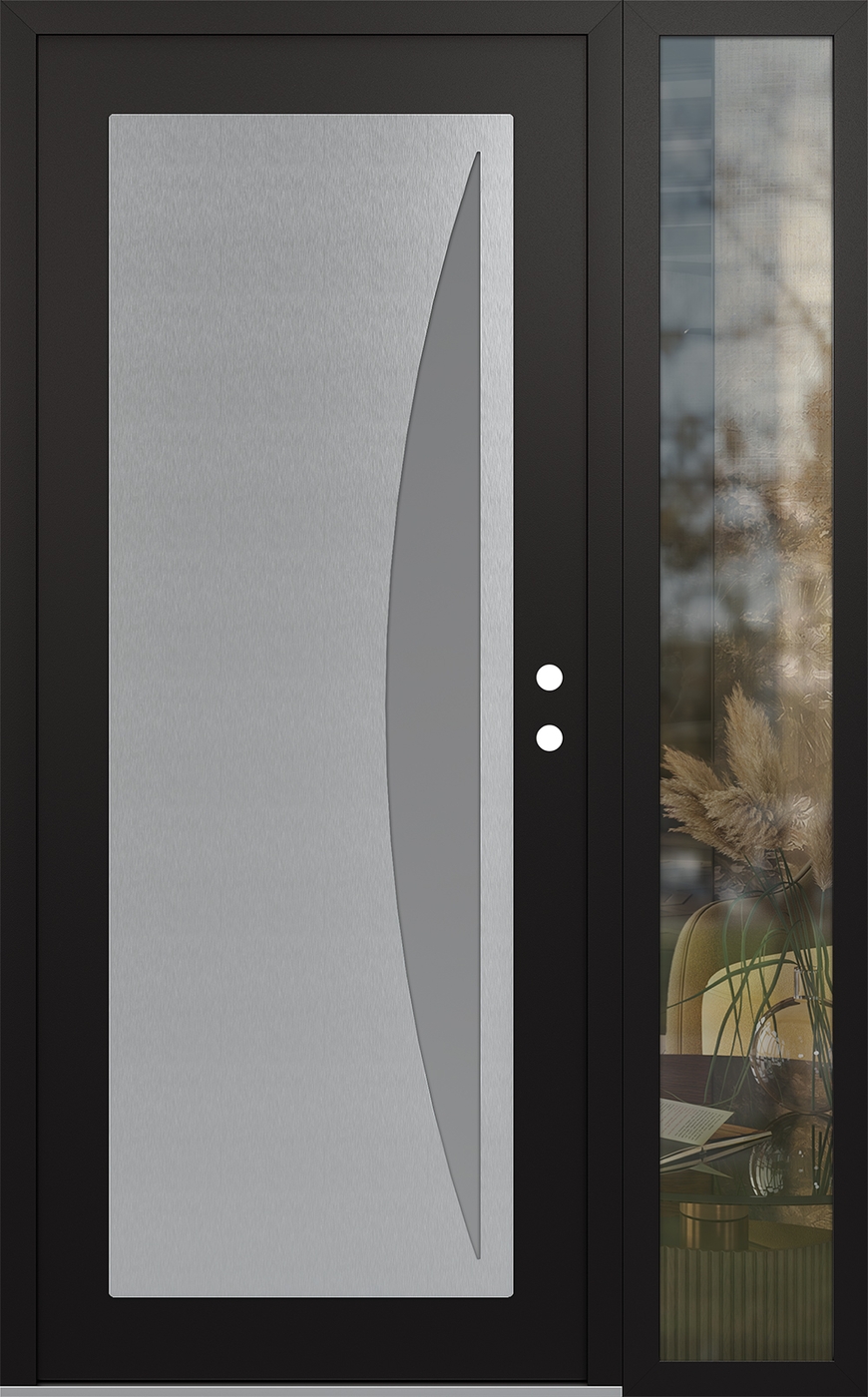 Modern Steel Front Door Diamond C13 48" x 80" black/white frosted Glass Panel stainless steel LHI with Sidelite clear Glass