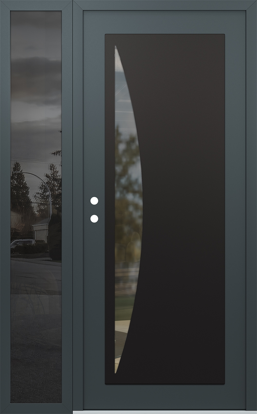Modern Steel Front Door Diamond C13 50" x 80" anthracite/anthracite clear Glass Panel black RHI with Sidelite mirrored Glass