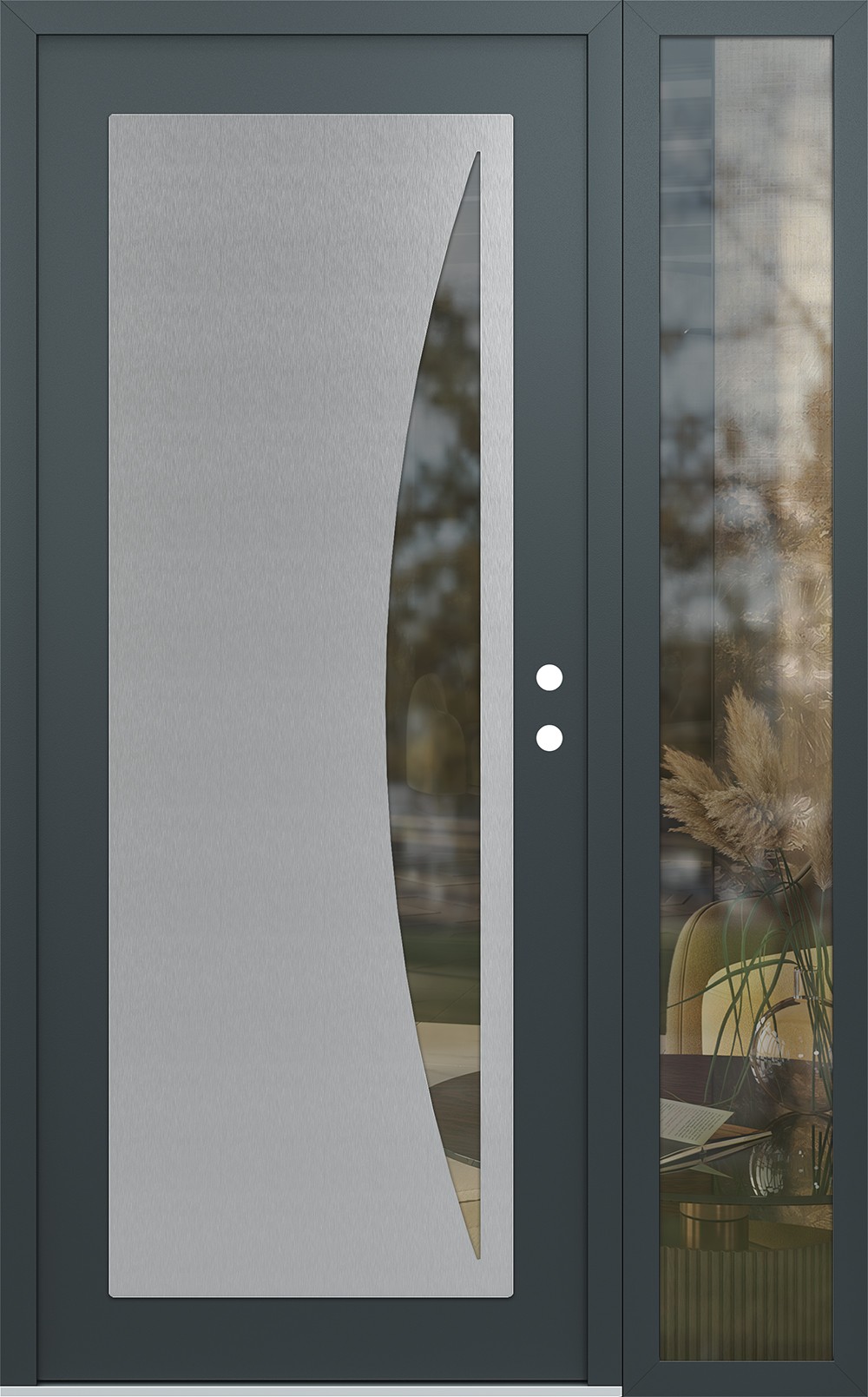 Modern Steel Front Door Diamond C13 50" x 80" anthracite/anthracite clear Glass Panel stainless steel LHI with Sidelite clear Glass