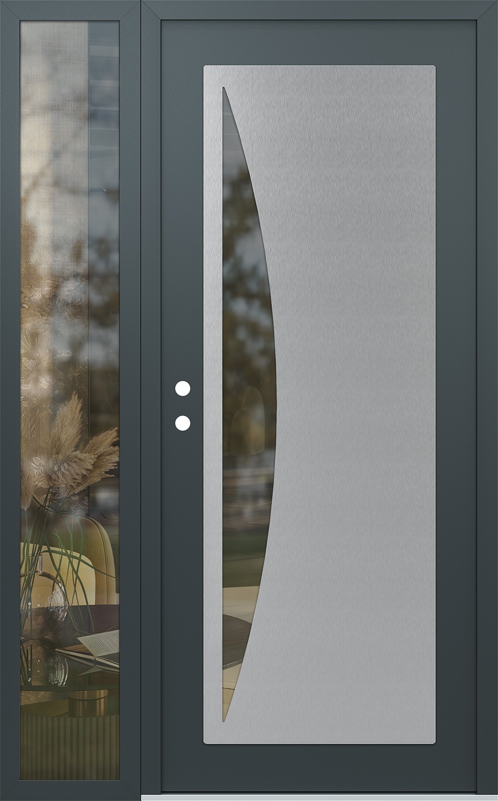 Modern Steel Front Door Diamond C13 50" x 80" anthracite/anthracite clear Glass Panel stainless steel RHI with Sidelite clear Glass