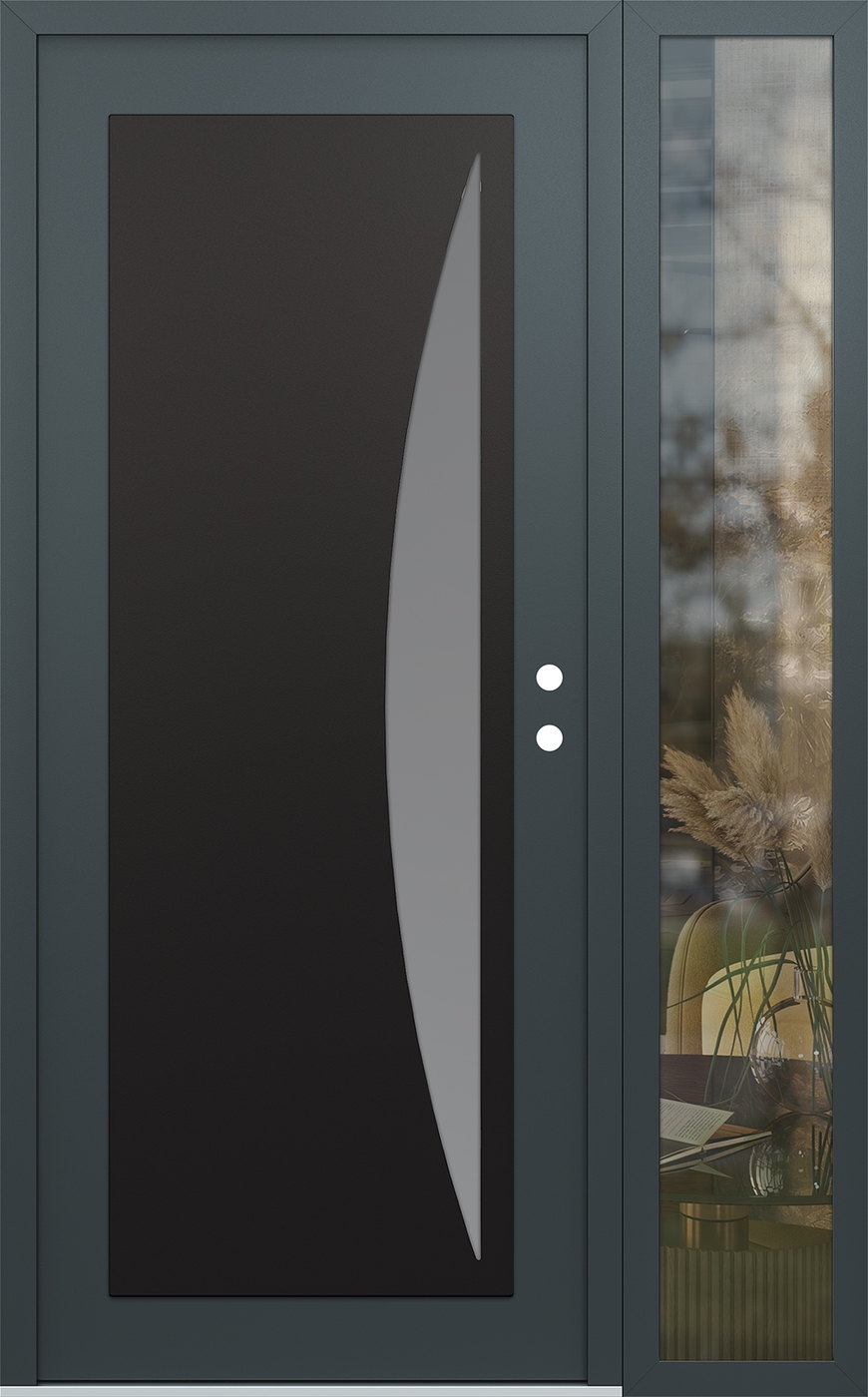 Modern Steel Front Door Diamond C13 50" x 80" anthracite/anthracite frosted Glass Panel black LHI with Sidelite clear Glass