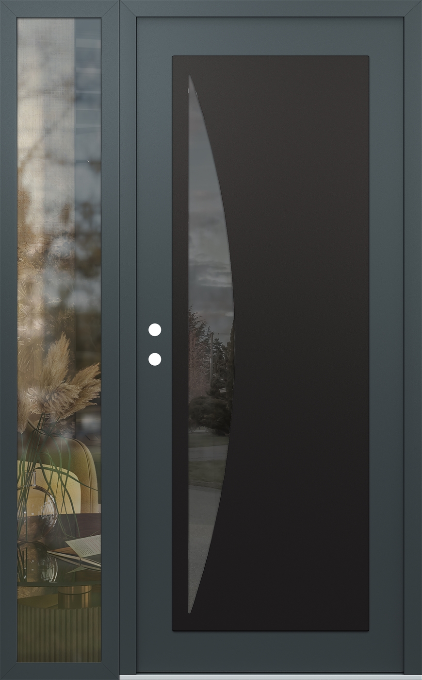 Modern Steel Front Door Diamond C13 50" x 80" anthracite/anthracite mirrored Glass Panel black RHI with Sidelite clear Glass