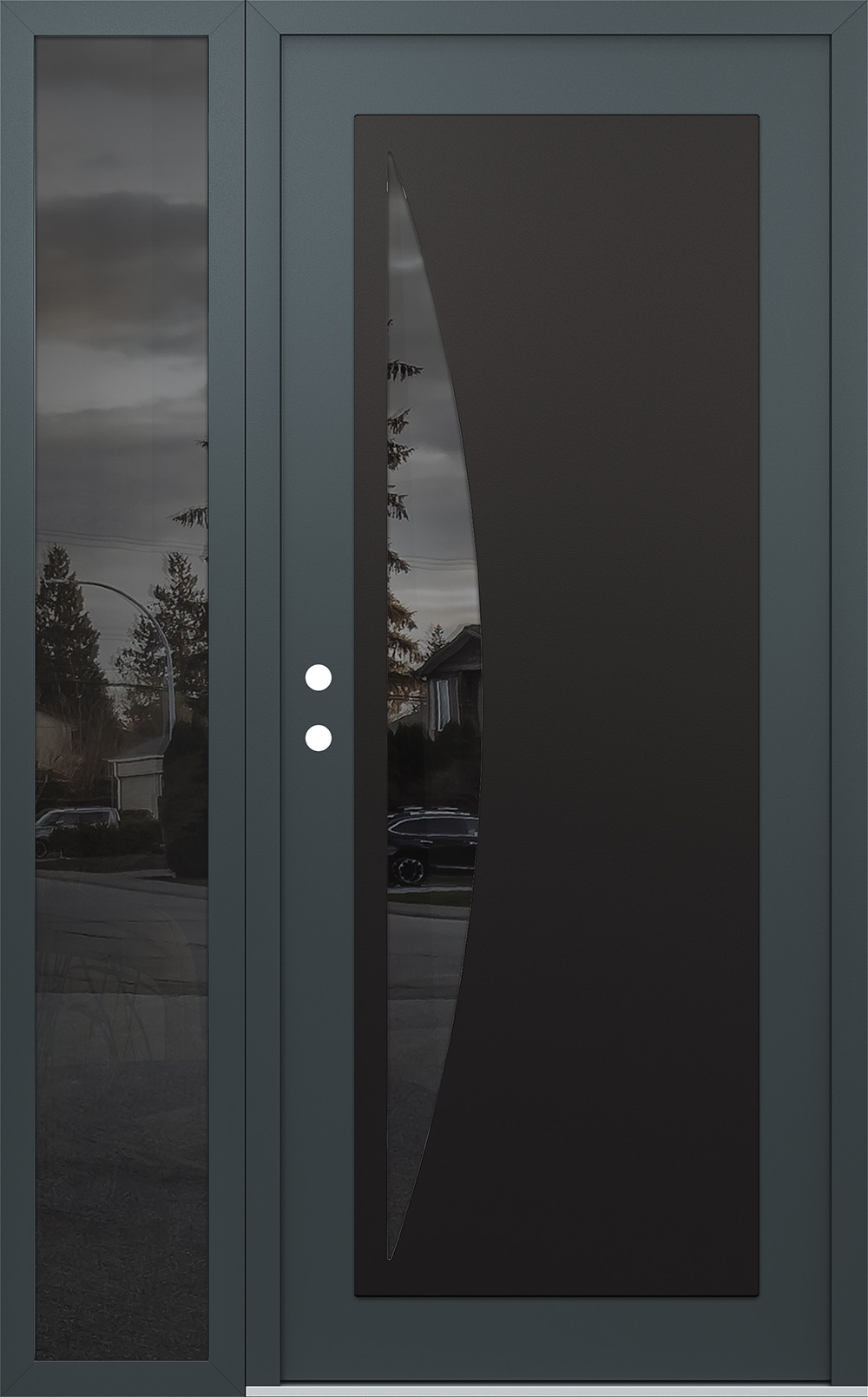 Modern Steel Front Door Diamond C13 50" x 80" anthracite/anthracite mirrored Glass Panel black RHI with Sidelite mirrored Glass