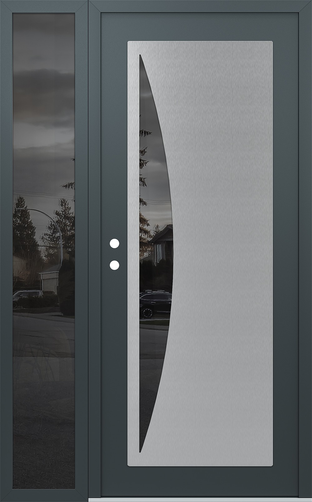 Modern Steel Front Door Diamond C13 50" x 80" anthracite/anthracite mirrored Glass Panel stainless steel RHI with Sidelite mirrored Glass
