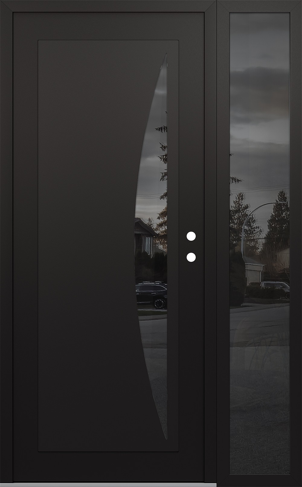 Modern Steel Front Door Diamond C13 50" x 80" black/black mirrored Glass Panel black LHI with Sidelite mirrored Glass