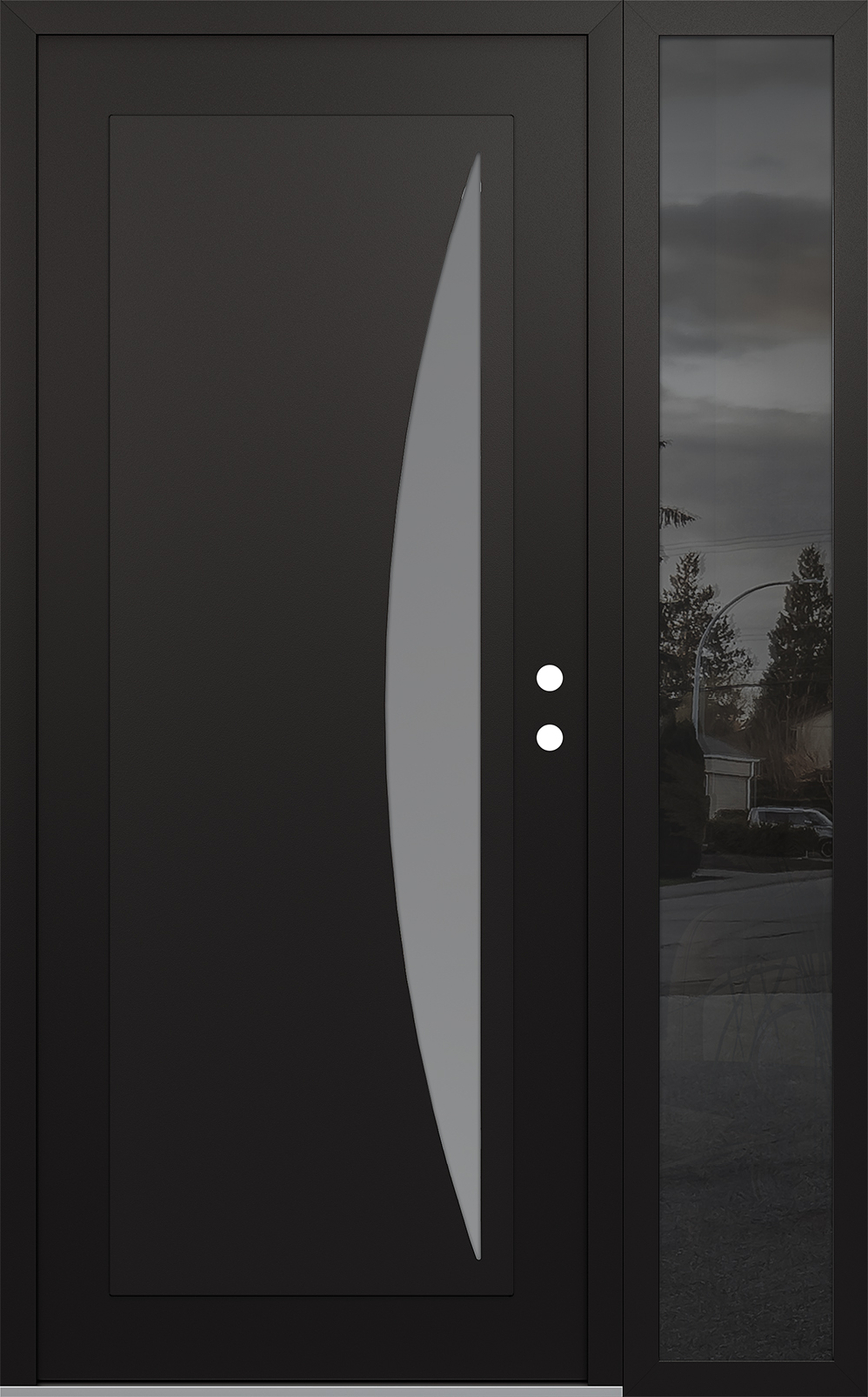 Modern Steel Front Door Diamond C13 50" x 80" black/white frosted Glass Panel black LHI with Sidelite mirrored Glass