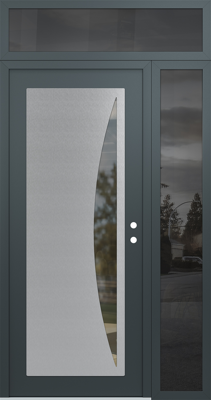 Modern Steel Front Door Diamond C13 50" x 96" anthracite/anthracite clear Glass Panel stainless steel LHI with Sidelite and Transom mirrored Glass