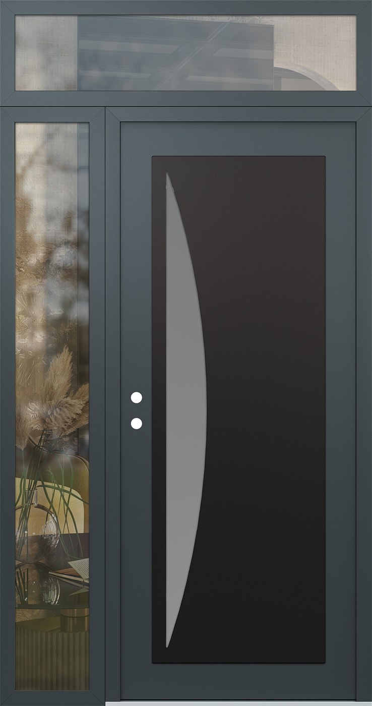 Modern Steel Front Door Diamond C13 50" x 96" anthracite/anthracite frosted Glass Panel black RHI with Sidelite and Transom clear Glass