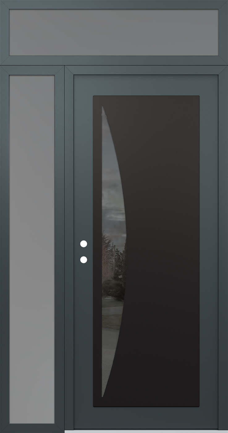 Modern Steel Front Door Diamond C13 50" x 96" anthracite/anthracite mirrored Glass Panel black RHI with Sidelite and Transom frosted Glass