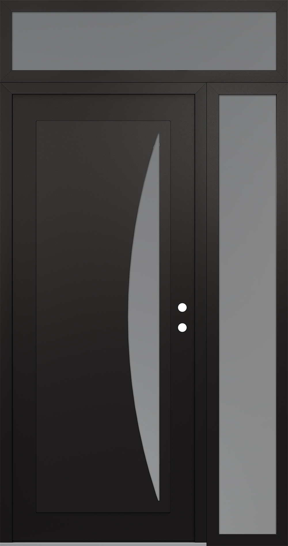 Modern Steel Front Door Diamond C13 50" x 96" black/white frosted Glass Panel black LHI with Sidelite and Transom frosted Glass