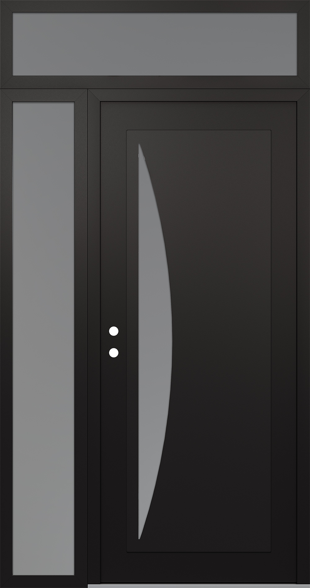 Modern Steel Front Door Diamond C13 50" x 96" black/white frosted Glass Panel black RHI with Sidelite and Transom frosted Glass