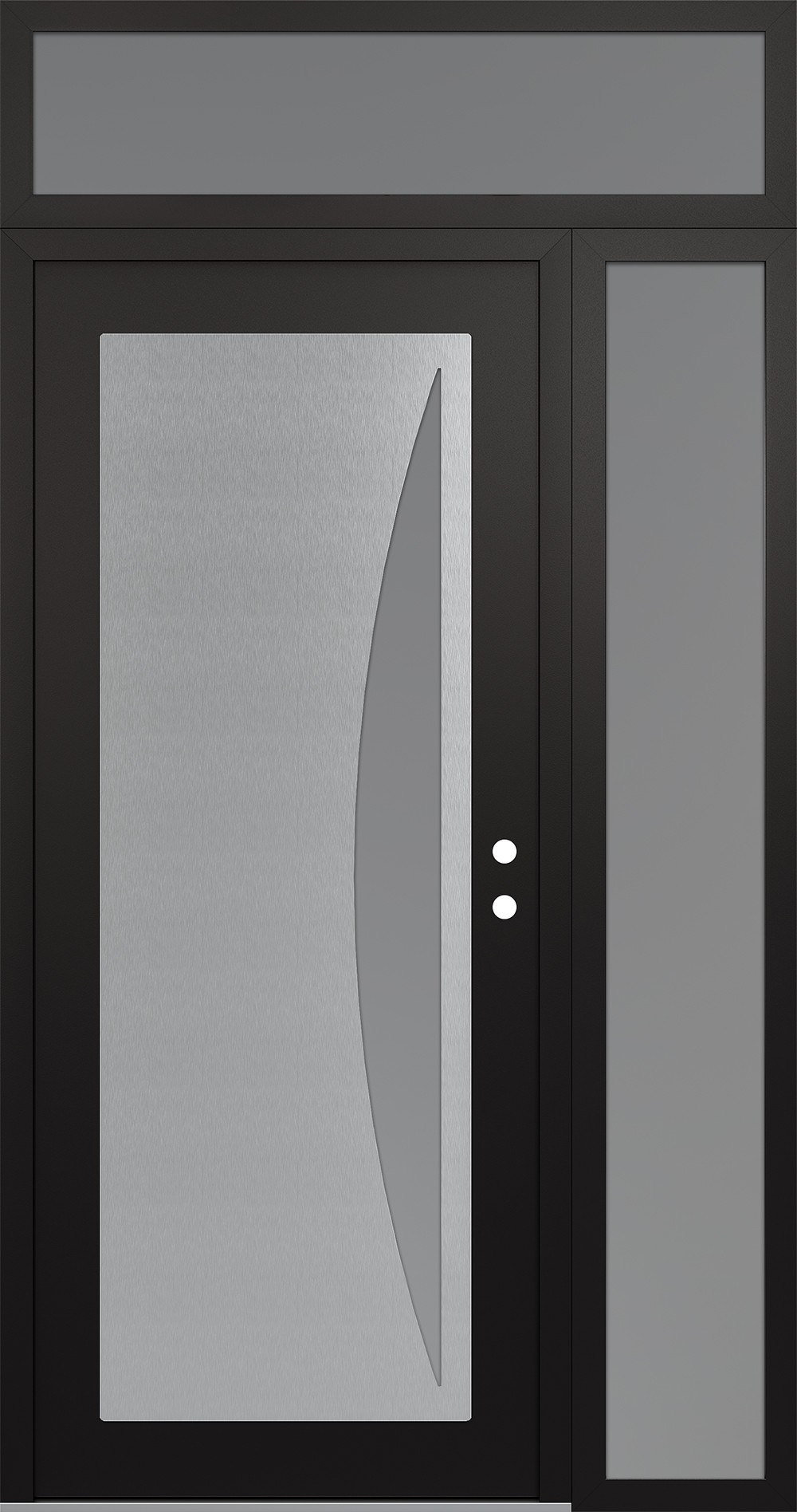 Modern Steel Front Door Diamond C13 50" x 96" black/white frosted Glass Panel stainless steel LHI with Sidelite and Transom frosted Glass