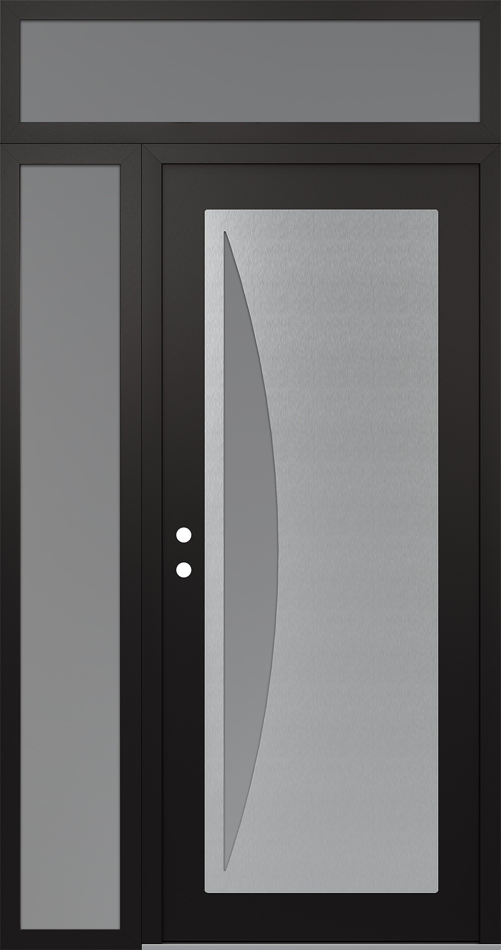 Modern Steel Front Door Diamond C13 50" x 96" black/white frosted Glass Panel stainless steel RHI with Sidelite and Transom frosted Glass