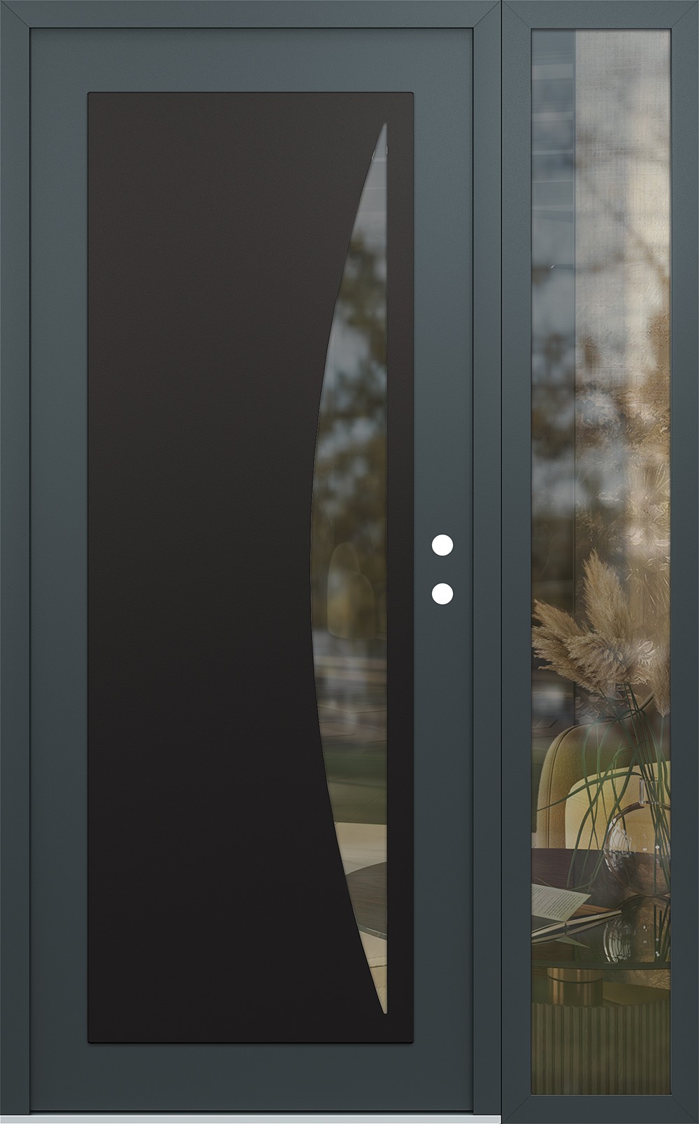 Modern Steel Front Door Diamond C13 52" x 80" anthracite/anthracite clear Glass Panel black LHI with Sidelite clear Glass
