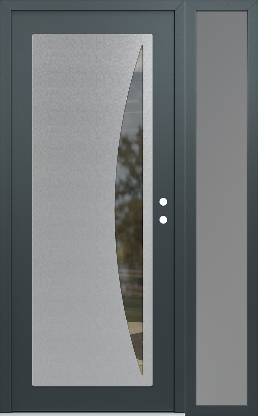 Modern Steel Front Door Diamond C13 52" x 80" anthracite/anthracite clear Glass Panel stainless steel LHI with Sidelite frosted Glass