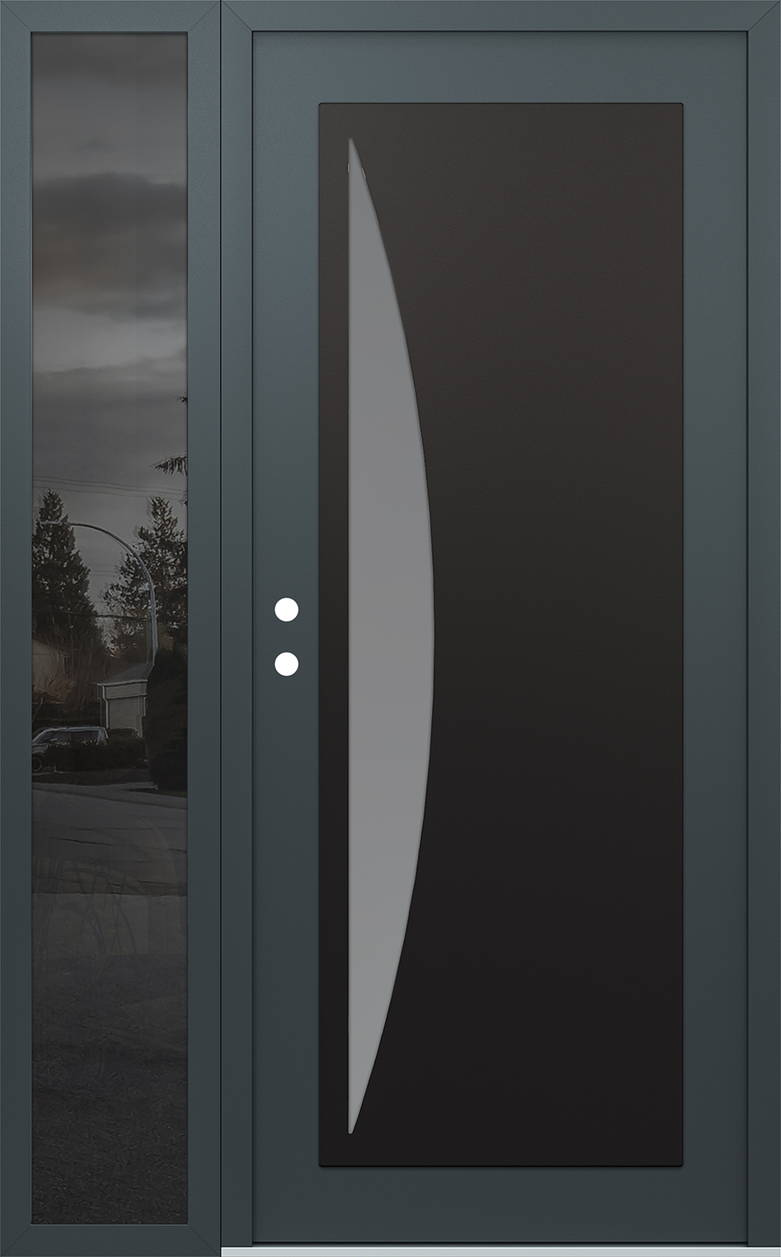 Modern Steel Front Door Diamond C13 52" x 80" anthracite/anthracite frosted Glass Panel black RHI with Sidelite mirrored Glass