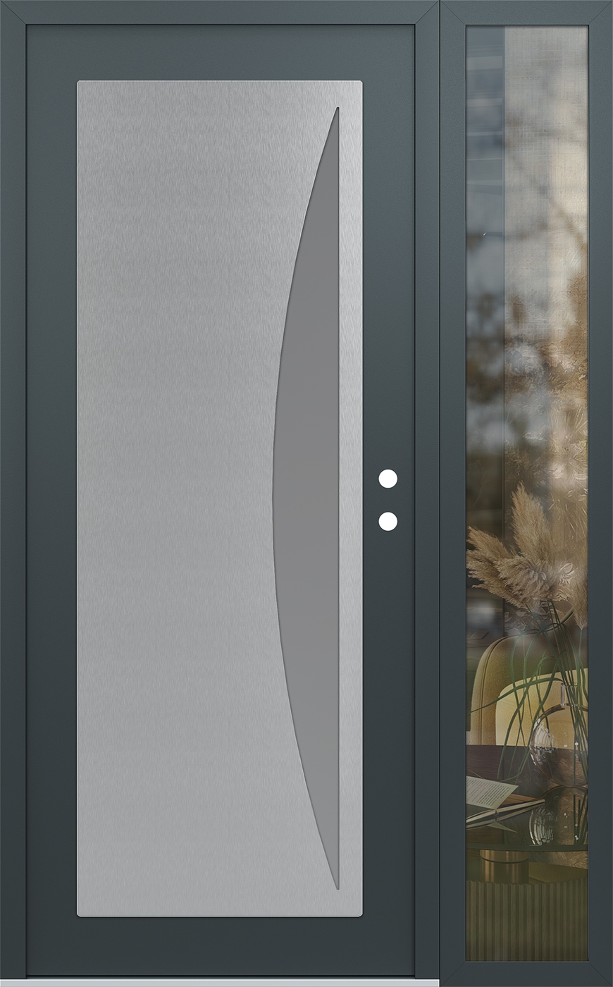Modern Steel Front Door Diamond C13 52" x 80" anthracite/anthracite frosted Glass Panel stainless steel LHI with Sidelite clear Glass