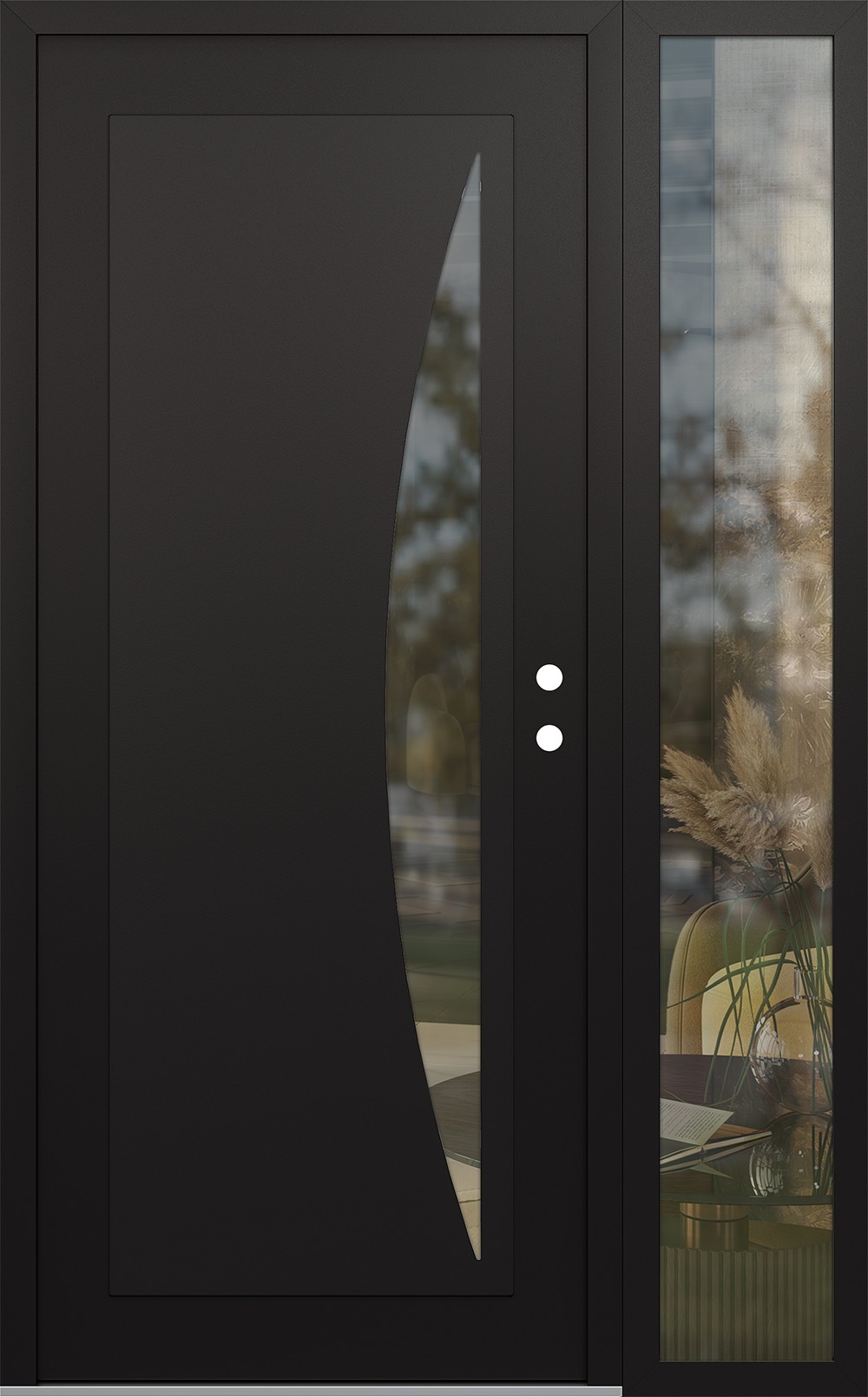 Modern Steel Front Door Diamond C13 52" x 80" black/black clear Glass Panel black LHI with Sidelite clear Glass