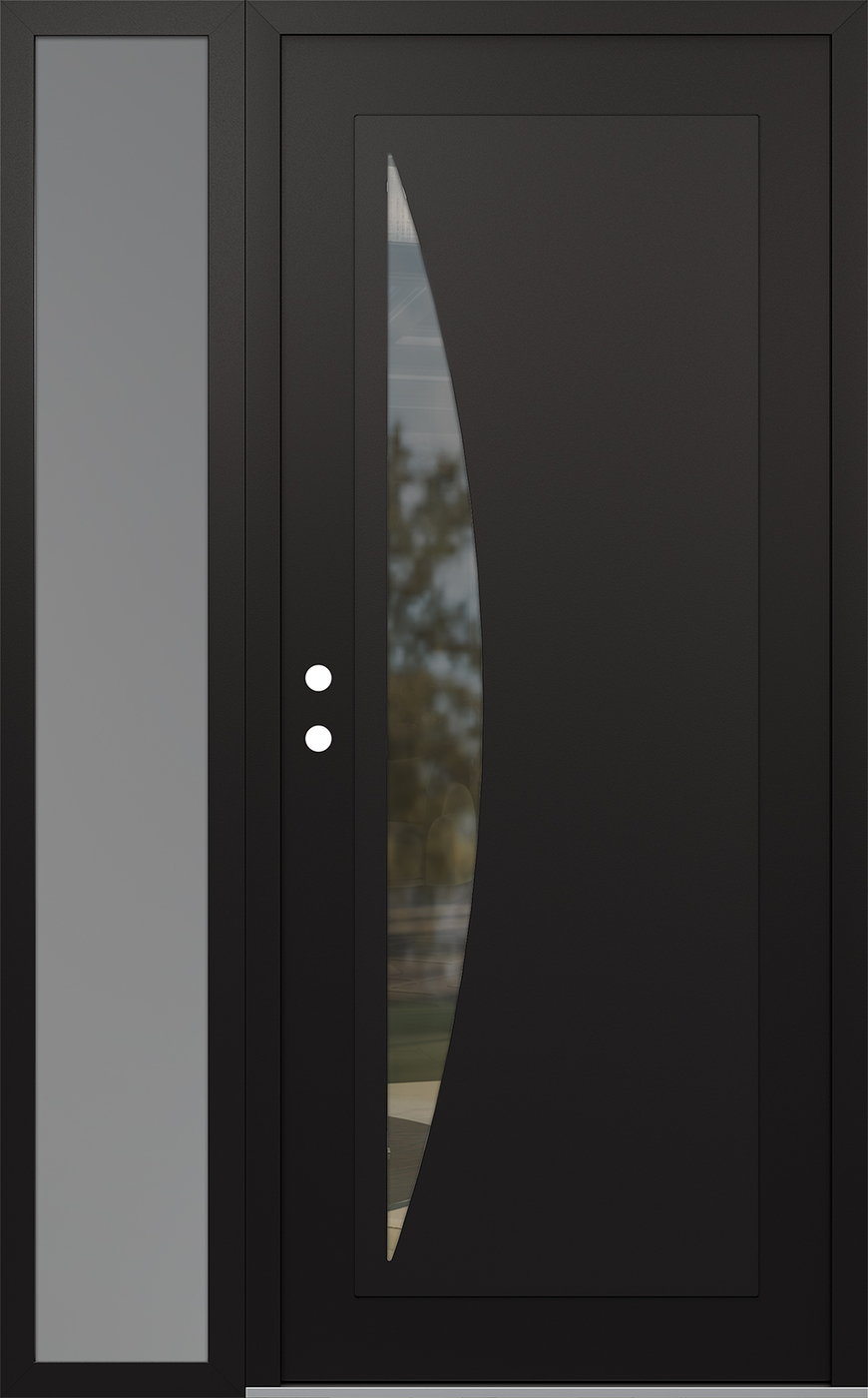 Modern Steel Front Door Diamond C13 52" x 80" black/black clear Glass Panel black RHI with Sidelite frosted Glass