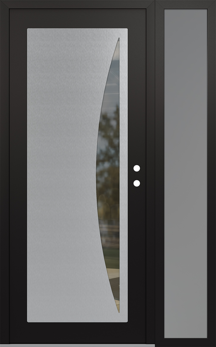 Modern Steel Front Door Diamond C13 52" x 80" black/black clear Glass Panel stainless steel LHI with Sidelite frosted Glass