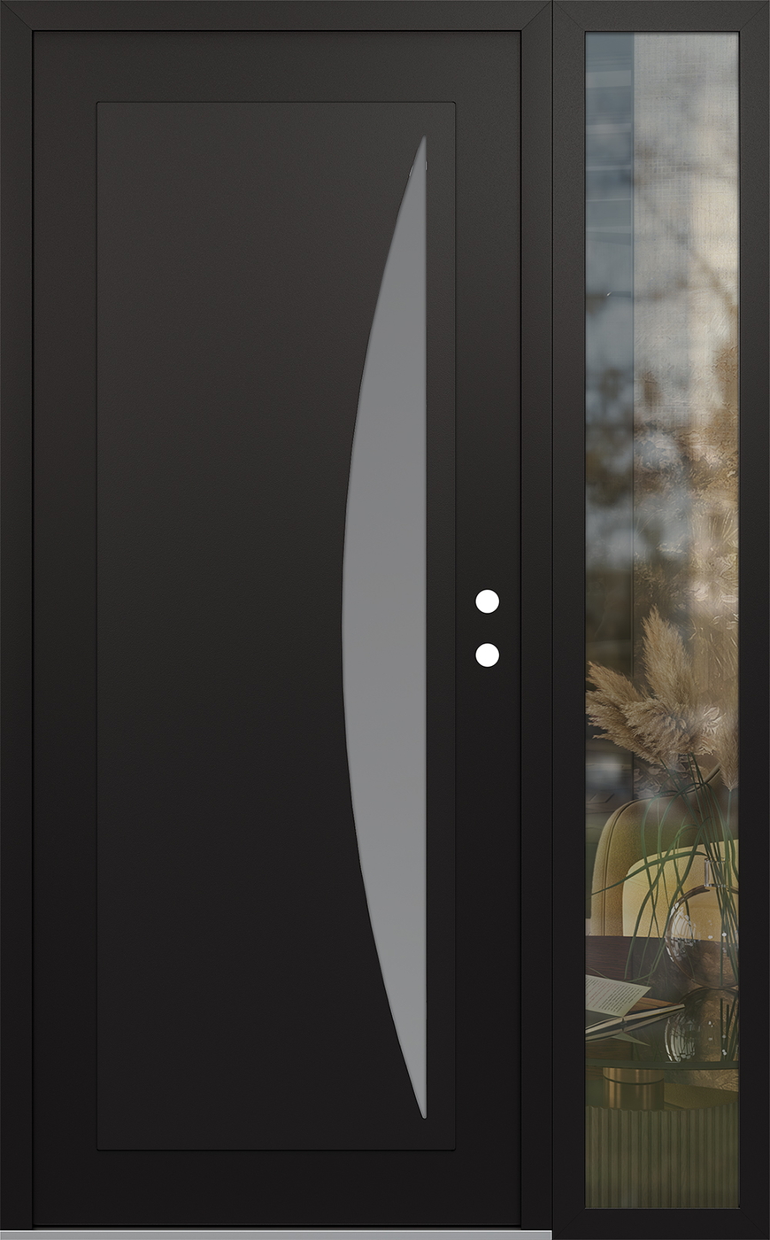 Modern Steel Front Door Diamond C13 52" x 80" black/white frosted Glass Panel black LHI with Sidelite clear Glass