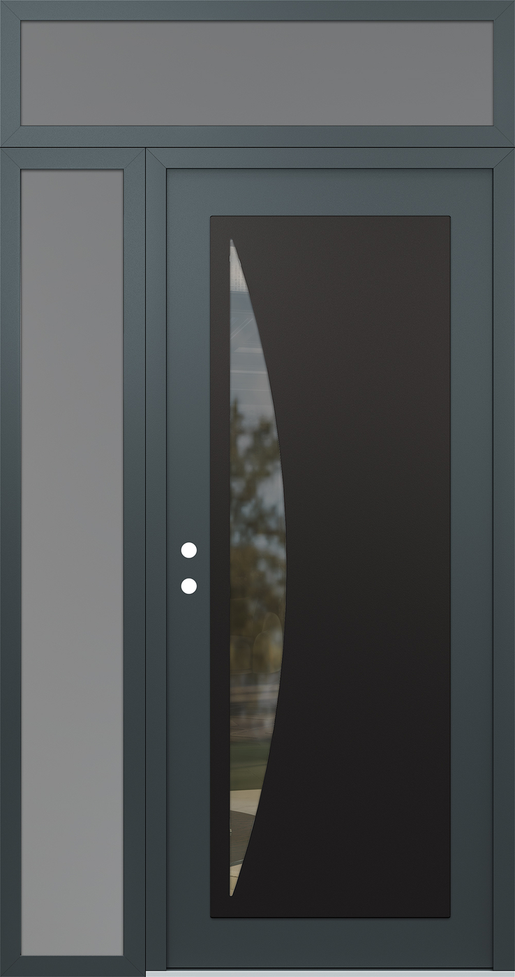 Modern Steel Front Door Diamond C13 52" x 96" anthracite/anthracite clear Glass Panel black RHI with Sidelite and Transom frosted Glass