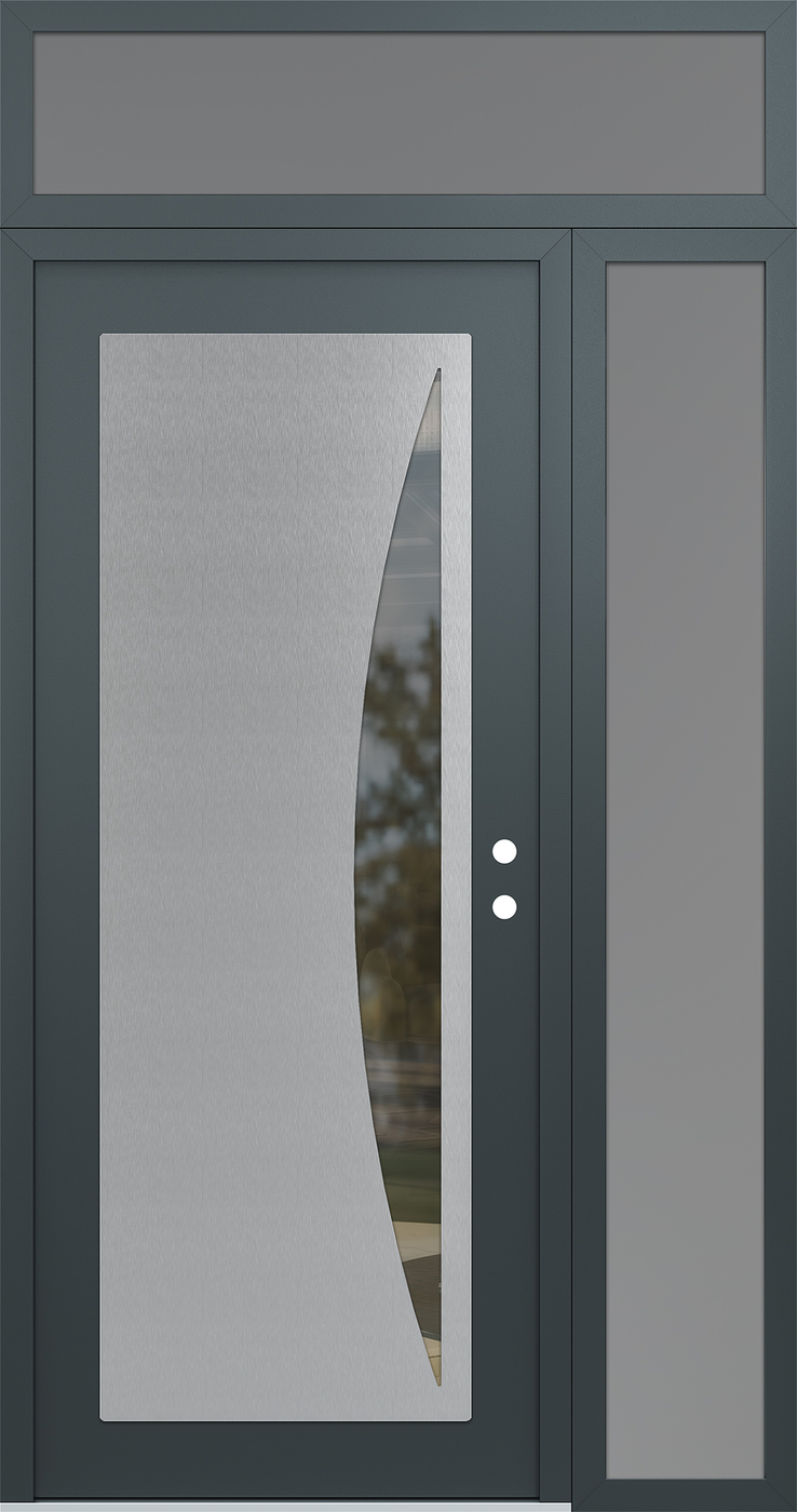 Modern Steel Front Door Diamond C13 52" x 96" anthracite/anthracite clear Glass Panel stainless steel LHI with Sidelite and Transom frosted Glass