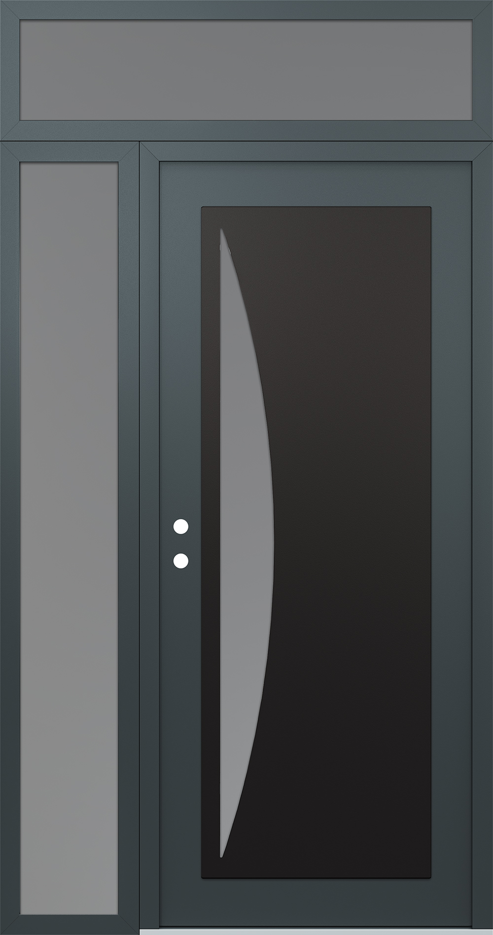 Modern Steel Front Door Diamond C13 52" x 96" anthracite/anthracite frosted Glass Panel black RHI with Sidelite and Transom frosted Glass