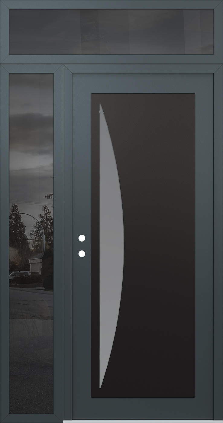 Modern Steel Front Door Diamond C13 52" x 96" anthracite/anthracite frosted Glass Panel black RHI with Sidelite and Transom mirrored Glass