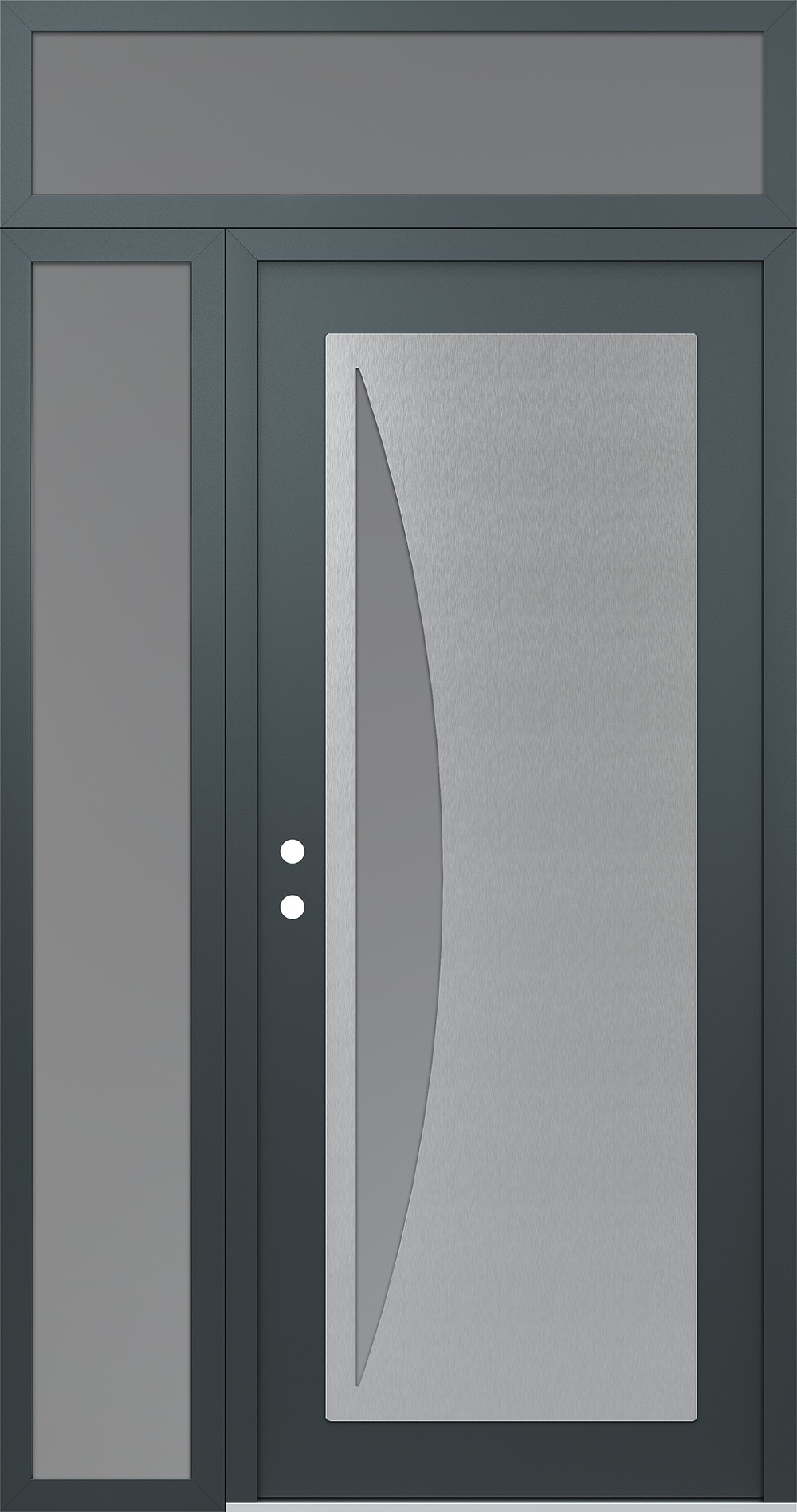 Modern Steel Front Door Diamond C13 52" x 96" anthracite/anthracite frosted Glass Panel stainless steel RHI with Sidelite and Transom frosted Glass