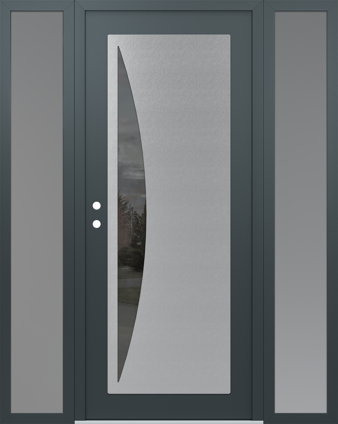Modern Steel Front Door Diamond C13 60" x 80" anthracite/anthracite mirrored Glass Panel stainless steel RHI with 2 Sidelites frosted Glass