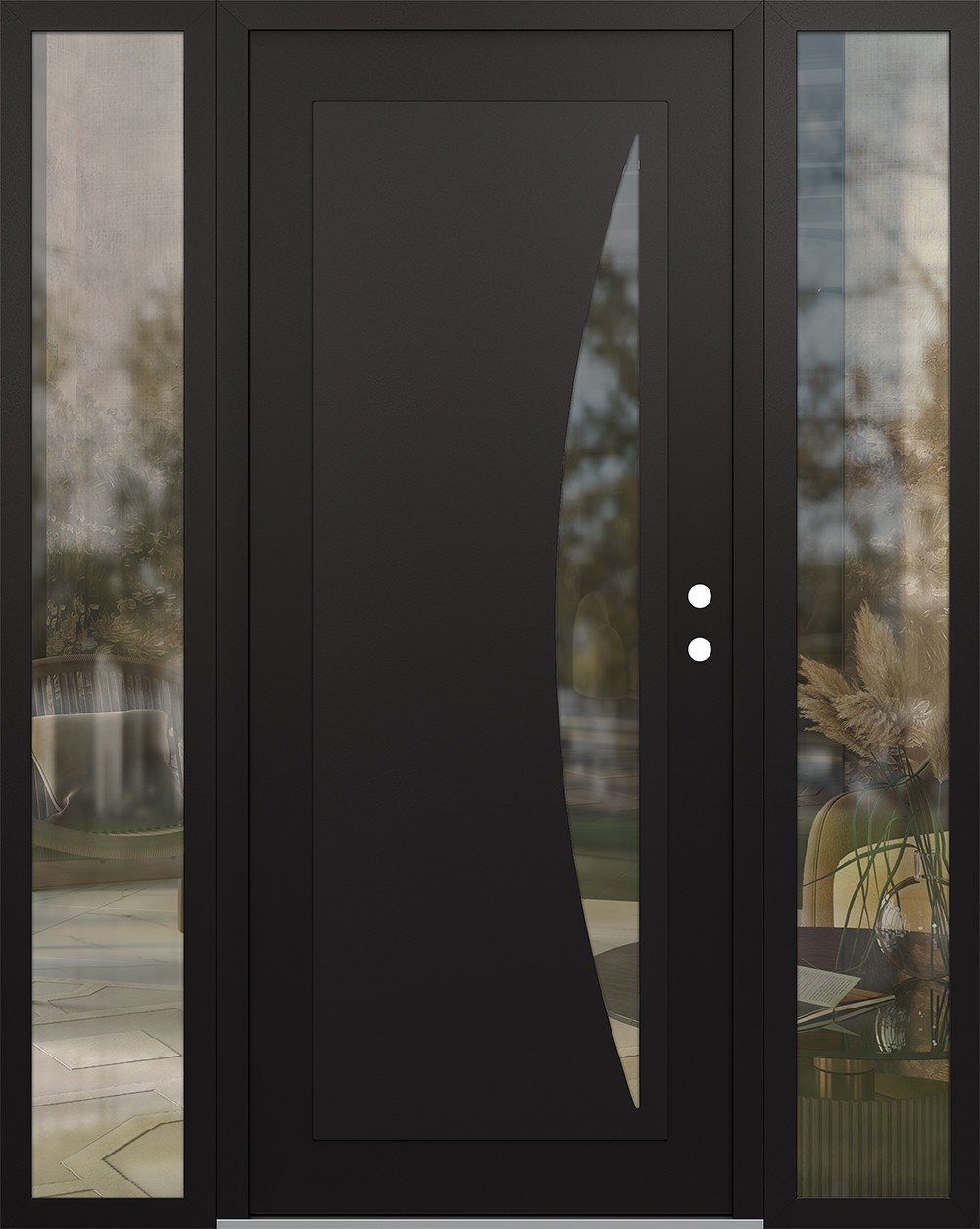 Modern Steel Front Door Diamond C13 60" x 80" black/black clear Glass Panel black LHI with 2 Sidelites clear Glass